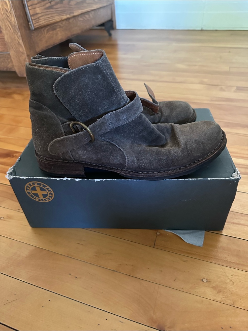 Fiorentini + Baker Gray Suede Ankle Booties with Side Buckle